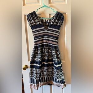 Max Studio Navy and White Patterned Dress